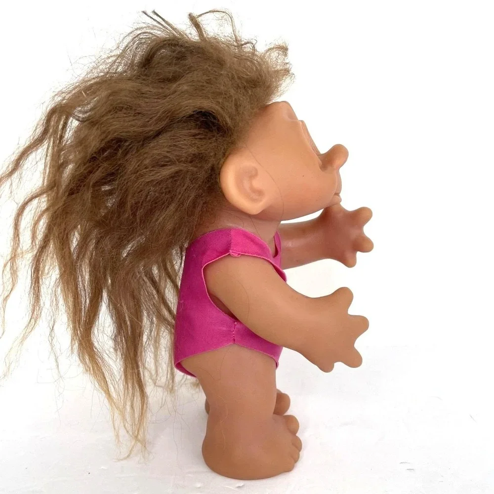 Vintage 1985 Dam Troll Doll Made in Denmark Brown Hair Pink Bodysuit‎ 604